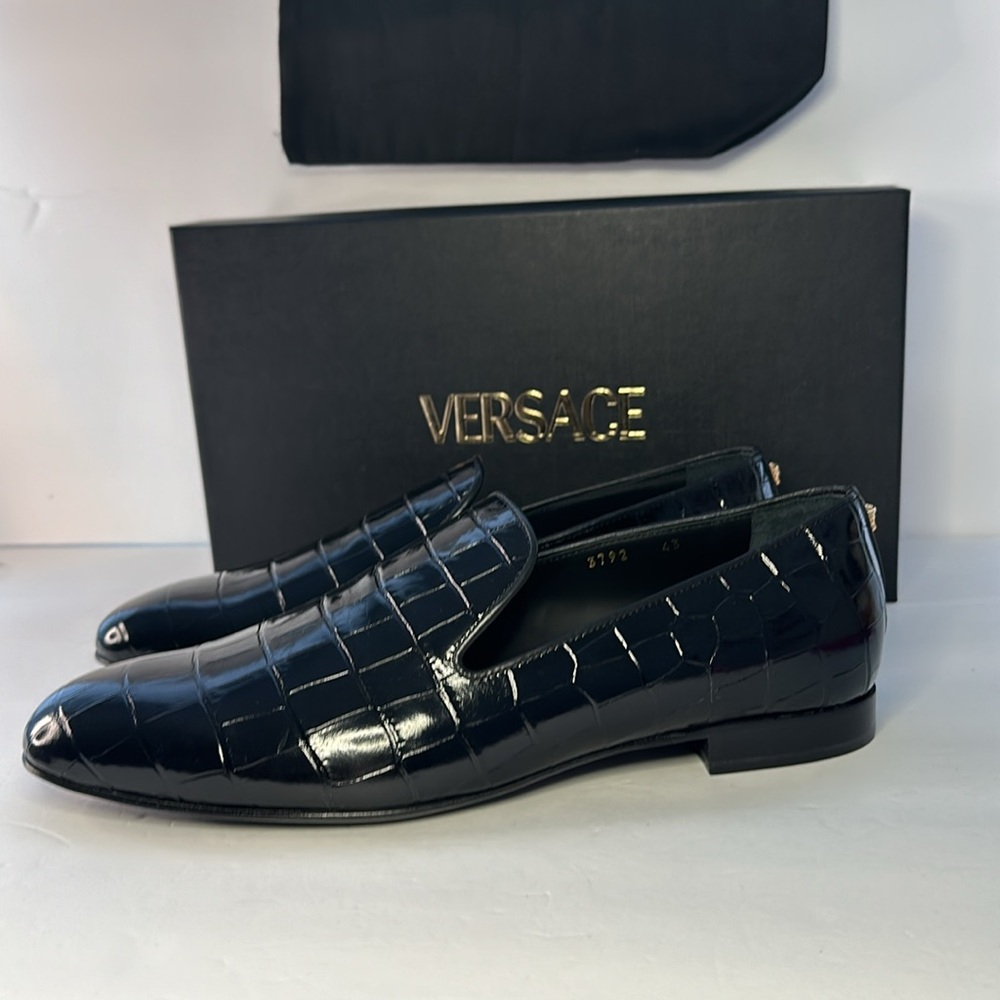 New Authentic Versace Croc Embossed Calfskin Smoking Slipper